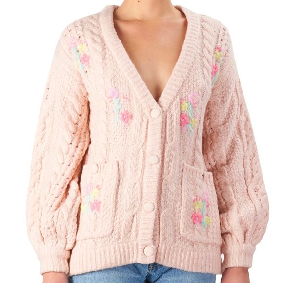 For Love And Lemons Amaryllis Cable Knit Embroidered Floral